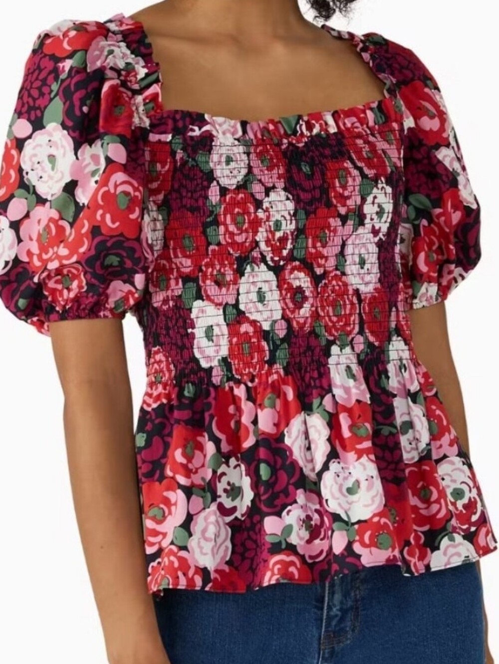 Kate Spade Rosette Blooms Puff Shoulder Top